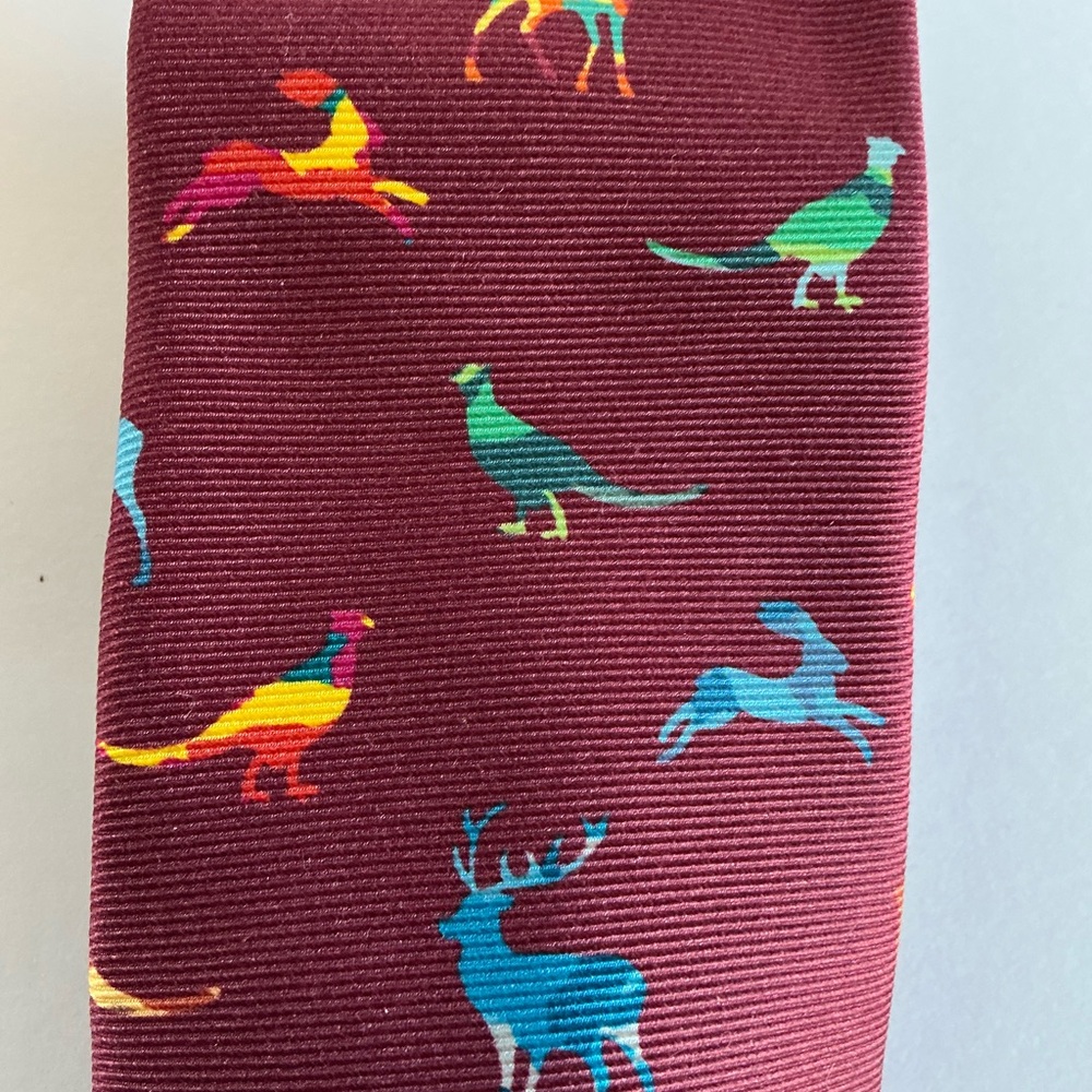Cordings Wine with Multicolor Rainbow Animals Silk Necktie, Self Defence, Italy